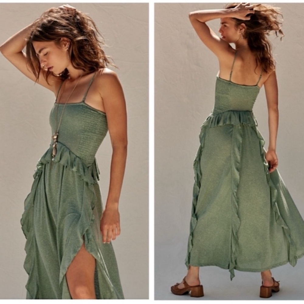 NWT Free People size XL Green Spaghetti Strap Dress